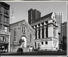 [First Moravian Church, 154 Lexington Avenue, and New York Phoenix School of Design, 160 Lexington Avenue.]