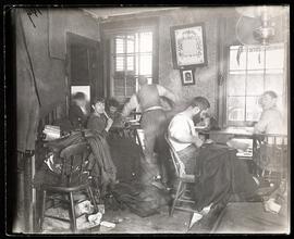 "Knee-pants" at forty five cents a dozen -- A Ludlow Street Sweater's Shop.
