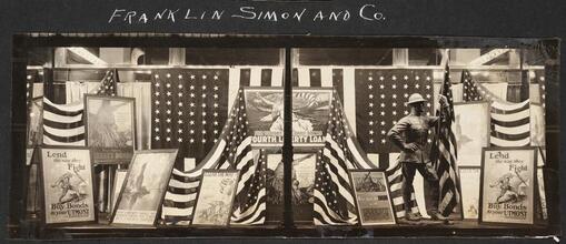 Street Scenes, etc. Showing Displays of Liberty Loan Posters during World War I [Patriotic Liberty Loan window display.]