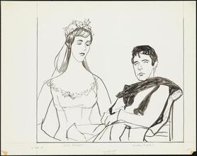 [Julie Andrews as Guenevere and Richard Burton as Arthur in "Camelot".]