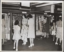 S. Klein's, trying on dresses