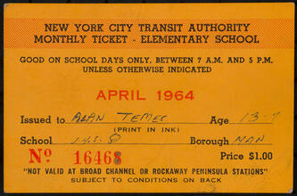 New York City Transit Authority Monthly Ticket - Elementary School