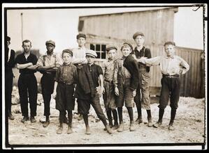 A few of the boys going to work in the Night Shift in a Virginia glass factory.