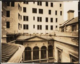 1 East 91st Street. Interior courtyard abutting 1107 Fifth Avenue, apartment building under construction