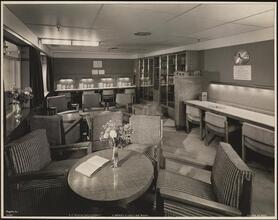 S.S. "Nieuw Amsterdam", 5th Street, Hoboken, N.J., Third Class, Library & Writing Room.