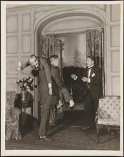 [Malcolm Duncan as Carteret Flotten, Thurston Hall as Henry Marvin, and Edwin Nicander as Ronald Bradford in "Buy, Buy, Baby".]