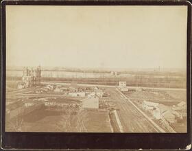 [View from the roof of George Ehret's home at Park Avenue and 94th Street.] Looking west by north. Little white building at N.E. corner of 94th Street and 5th Avenue is the Eagle Hotel. S.E. corner of