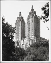 [View of the El Dorado, 300 Central Park West, from Central Park.]