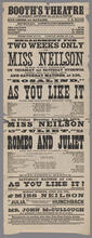 Miss Neilson will appear on Thursday and Saturday evenings, April 23 and 25, 1874, and Saturday matinee at 1:30, in her charming realization of Rosalind in Shakespeare's comedy of "As You Like It"
