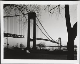 Verrazano Narrows Bridge. Construction view from John Paul Jones Park