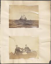 [Two views of ships and crew on a river.]