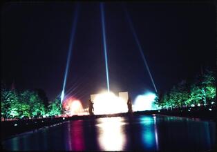 [Fireworks and light show.]