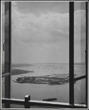 70 Pine Street. Cities Service Building. View from observatory window looking south to Governor's Island