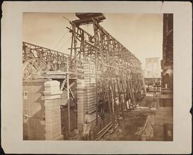 [Construction of approach to bridge, New York side]