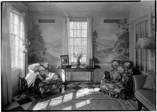 Dwight James Baum [residence]. Sun room to small window.