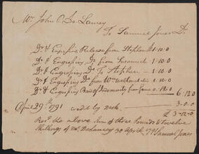 Receipt of John Peter De Lancey to Samuel Jones, April 29, 1791