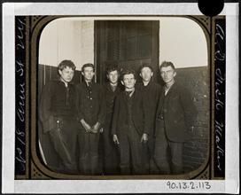 Police Station Lodging Room 4. Oak Street Station, Six boys picked out of the draft in the men's lodging room.