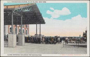 U.S. Immigration Station, Ellis Island, New York.  Aliens Entering Buildings for Examination.