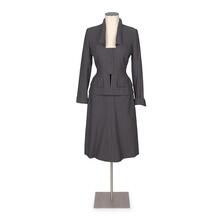 Suit in grey and black wool gabardine comprising jacket and skirt