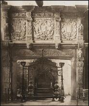 [Interior, detail of mantel.]