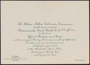 [Invitation to an official reception for the guests of the Hudson-Fulton Celebration Commission.]