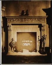 [Interior, showroom, detail of mantel.]