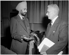 Dale Carnegie [Dale Carnegie speaking with S. S. Jaaj, a student.]
