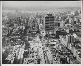 Rockefeller Center. Construction, steel frame. View from 444 Madison Avenue