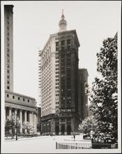 Centre Street and Chambers Street. Municipal Building. Exterior, mid-cleaning