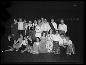 74th Street and Madison Avenue. Folk dancing at roof party at Madison Avenue Presbyterian Church House.