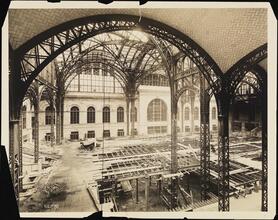 [Interior of Pennsylvania Station under construction.]