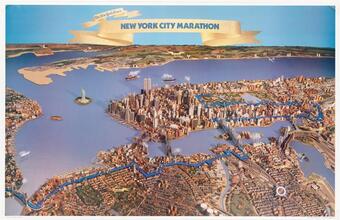[Route of the New York City Marathon going through a model New York City.]