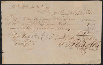 Receipted bill issued by Mapes & Oakley to William Heathcote De Lancey for $43.00, May 8, 1819