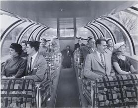 [Interior of a observation railroad car.]