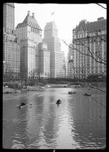 New York City views from Central Park. Lake and 59th Street buildings.