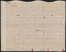 Indenture between Lawrence Garrobrantz, Moses de Graef, Baltus Van Cleeck and Abraham de Graef of Poughkeepsie, and Richard Bradley of New York City, April 3, 1737