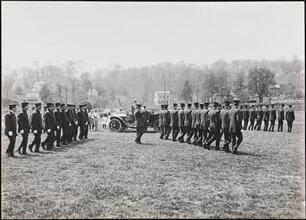 [Fire fighters marching.]