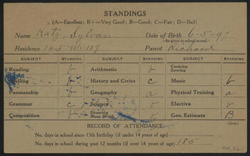 [Report of Sylvan Katz and certification of his graduation from Public School 10B.]