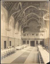 [Interior of unidentified church, room converted to banquet hall.]