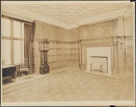 [Interior, room with grandfather clock, toward mantel.]