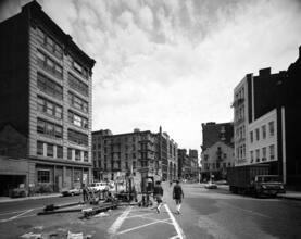 [Looking east on Broome Street at intersection of West Broadway and Watts Street.]