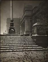 N.Y. Public Library, 5th Ave and 42nd St. in snowstorm, Saturday Night.