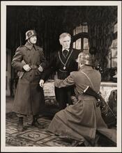 [John D. Seymour as Captain Bentick, Ralph Morgan as Mayor Orden and Kermit Kegley as a Soldier in "The Moon is Down".]