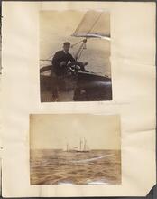 [Two views of ships and crew on a river.]