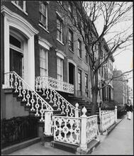 [Cast iron railings of 136 West 11th Street.]