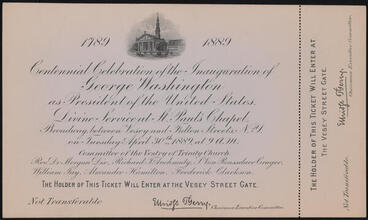 Centennial Celebration of the Inauguration of George Washington as President of the United States. Divine Service at St. Paul's Chapel