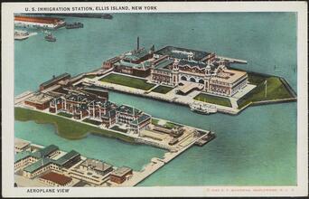 U.S. Immigration Station, Ellis Island, New York. Aeroplane View.
