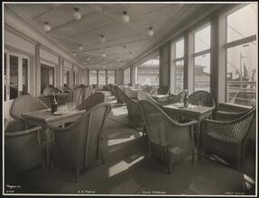 French Line, S.S. "Paris", First Class, Interior, Cafe Terrace.