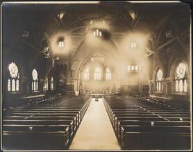 [Interior of unidentified church, view toward chancel.]