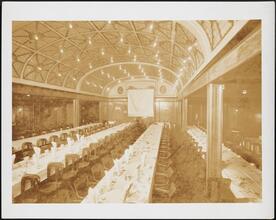 [Restaurant. Interior, dining room.]